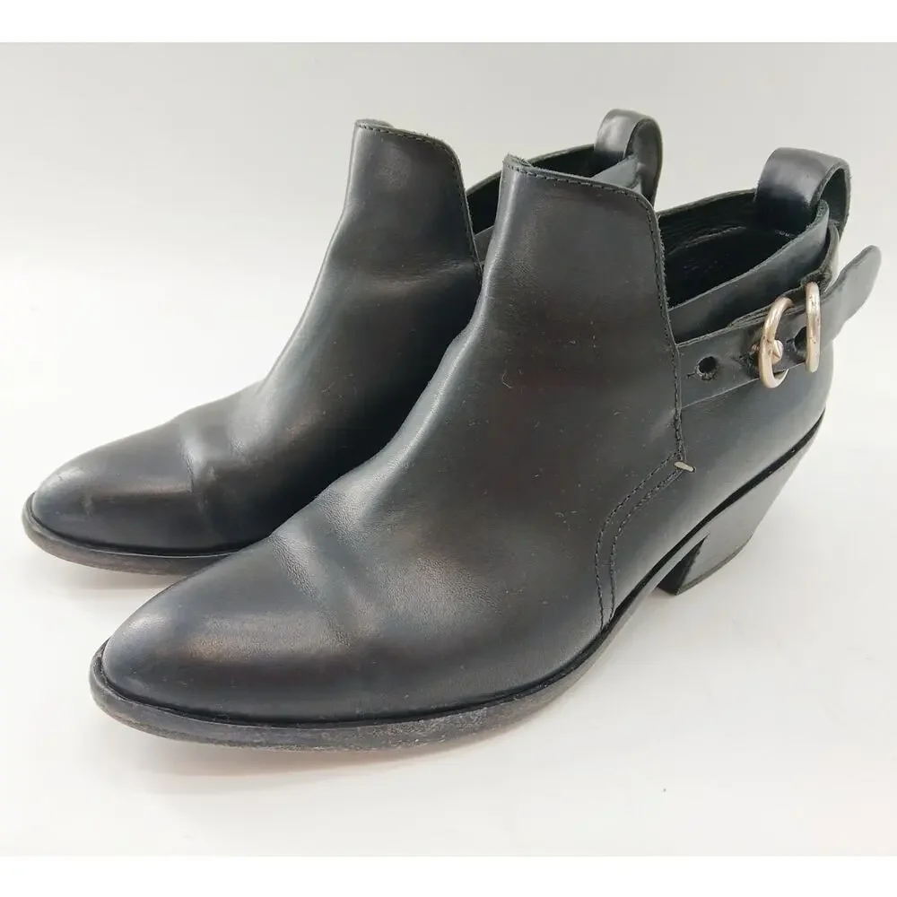Rag & Bone Leather Sullivan Ankle Moto Boots Pointed Toe Womens EU37 US6 Black
